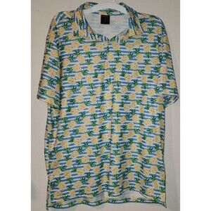 Tropical Bros Shirt Polo Hawaiian Pineapple All Over Print Large Exc. Condition